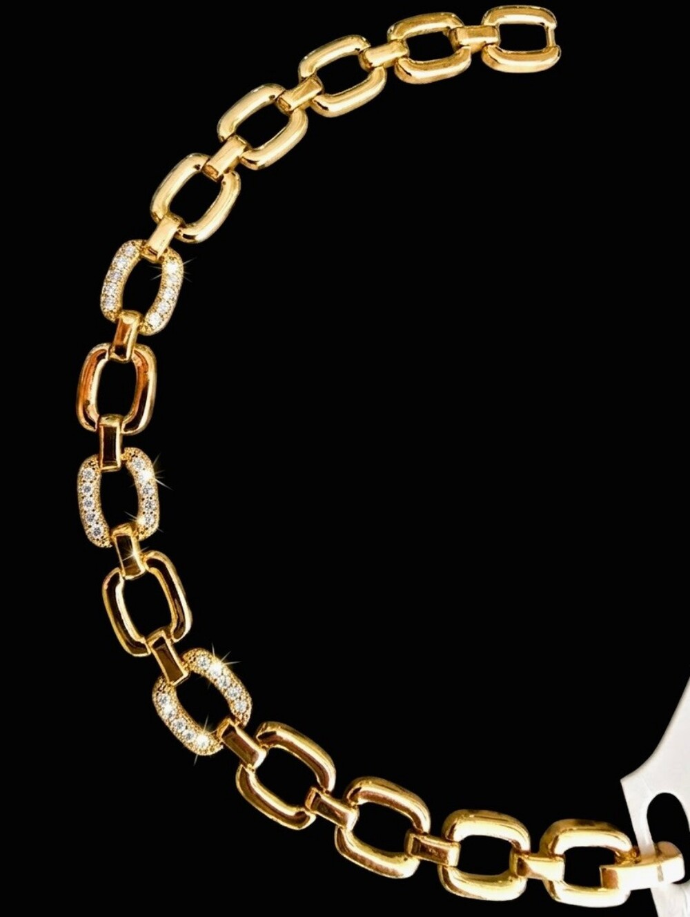 18k Yellow Gold Filled Chain Link Bracelet with Pavé Moissanite Accents 7"